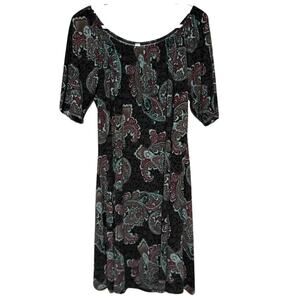Paisley Grace Women's Gray Burgundy‎ Teal Paisley Short Sleeve Dress Size XL